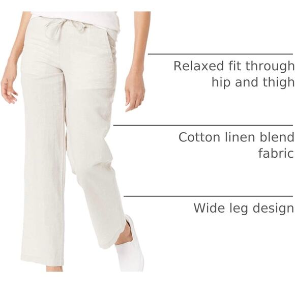 NEW Amazon Size 3X Linen Blend Relaxed Fit Wide Leg Pant Drawstring Ecru Beige - Picture 3 of 8